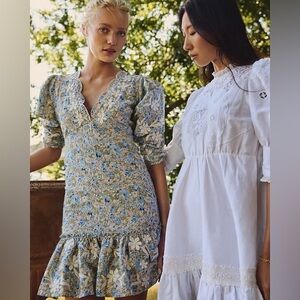 $554 NWT byTiMo Linen-Blend Blue Floral Eyelet Embroidery Mini Dress size XS